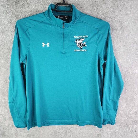 Mens Teal Under Armour Polo Shirt HeatGear Long Sleeve 1/4 Zip Size L - Picture 2 of 13